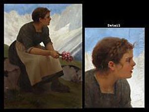 Frau Mit Blumenstrauss Im Hochgebirge by Thomas Walch
