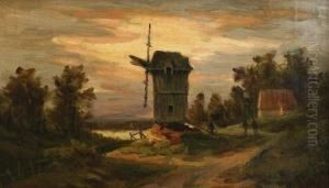 Wind Mill With Staffage by Anton Waldhauser