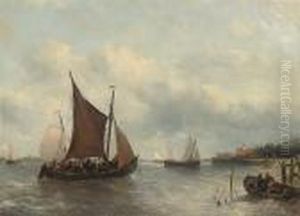 A Crowded Fishing Barge Tacking Up A Dutch River Estuary, Probablythe Scheldt by Antonie Waldorp