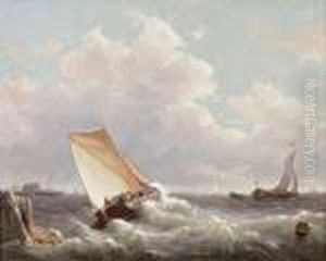 "voiliers Sur Une Mer Agitee". Huile Surtoile Signee En Bas A Gauche. 40 X 51 Cm by Antonie Waldorp