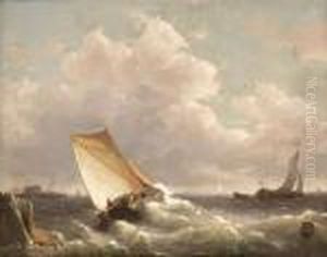 Dutch Sailing Boats Inshore. Oil/canvas, Inscribed Dutch Sailing Boats Inshore. Oil/canvas, Inscribed