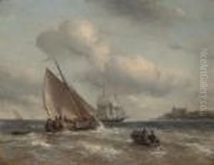 A Dutch Barge Heeling In The Breeze Off The Coast