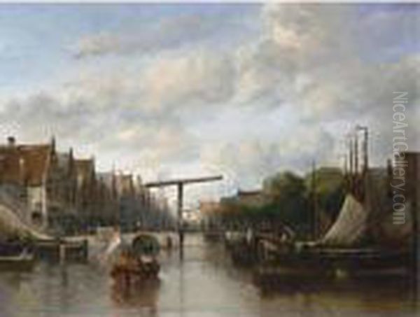 A Busy Canal In A Dutch Town - view 1