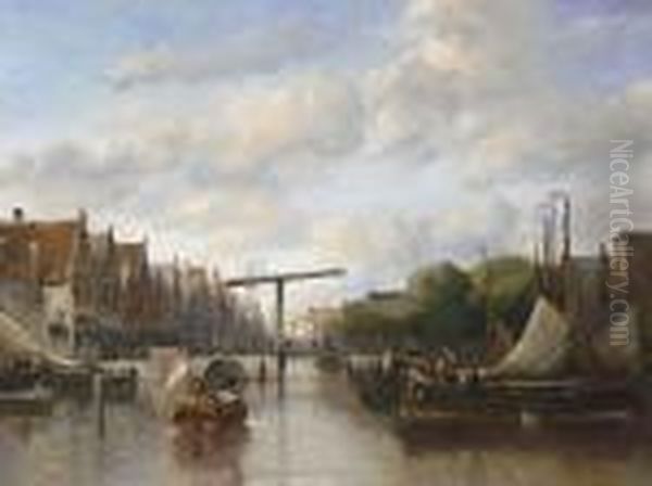 Busy Canal In A Dutch Town - view 1