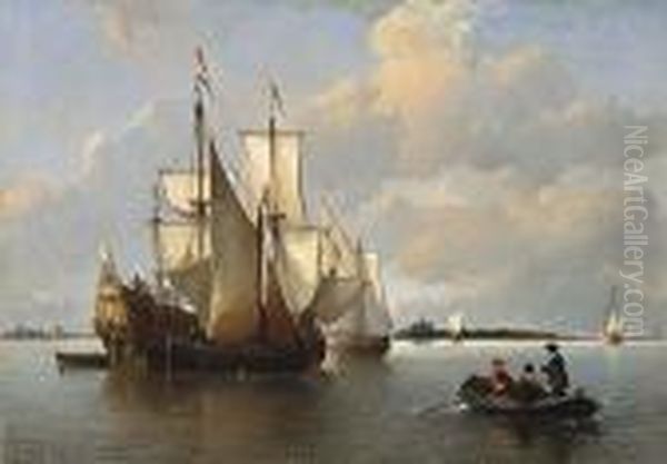 Sailing Vessels In A Calm Haarlem In The Distance - view 1