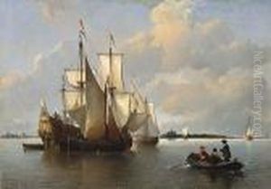 Sailing Vessels In A Calm Haarlem In The Distance