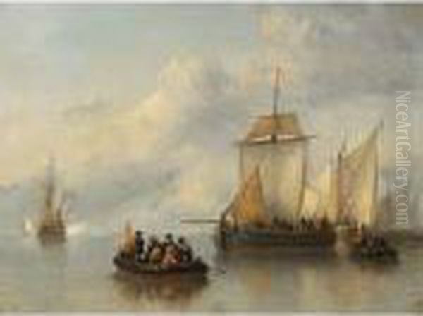 Shipping In A Calm, Figures In A Rowing Boat In The Foreground - view 1