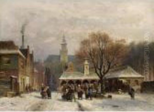 Villagers On A Town Square In Winter - view 1