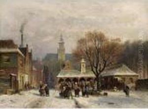 Villagers On A Town Square In Winter