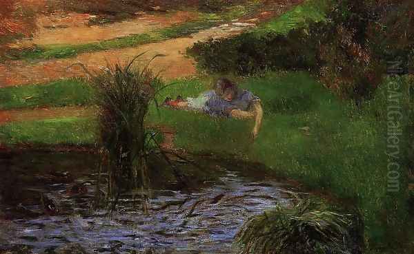 Pond With Ducks Aka Girl Amusing Herself - view 1