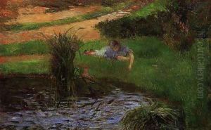 Pond With Ducks Aka Girl Amusing Herself