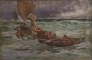 St Columba Leaving Ireland For Iona Signed 15.5 X 23.25in