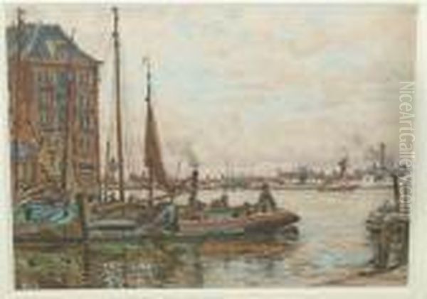 "on The Maas, Holland", Dutch
Harbour Scene With Barges And Other Boats By A Quayside Signed - view 1