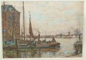 "on The Maas, Holland", Dutch
Harbour Scene With Barges And Other Boats By A Quayside Signed by John Doddy Walker