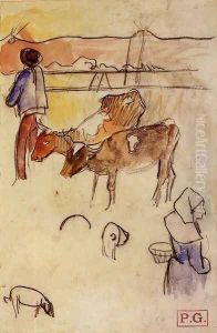 Bretons And Cows (sketch) by Paul Gauguin