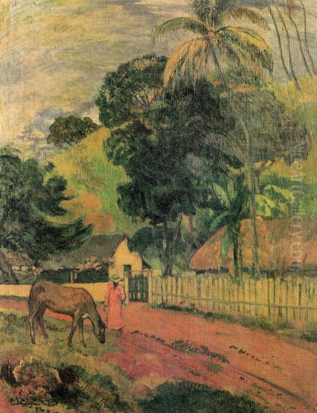 Horse On Road Tahitian Landscape - view 1