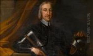 Portrait Of A Gentleman, Said To
 Be Conyers D'arcy, The First Earl Of Holderness, Half-length, In 
Armour, Holding A Baton And His Hand Resting On A Helmet, Standing 
Before A Curtain