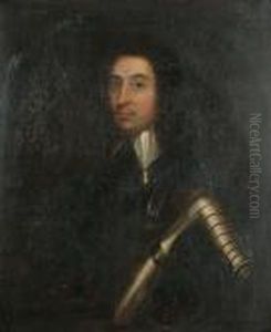 Portrait Of A Gentleman, Said To
Be Sir Gilbert Ireland, Half-length, Wearing Armour, In A Painted Oval. by Robert Walker