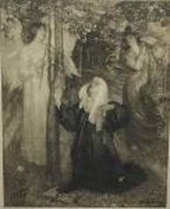 Allegorical Figures In An Orchard With An Ecclesiastical Woman Kneeling by Robert Walker