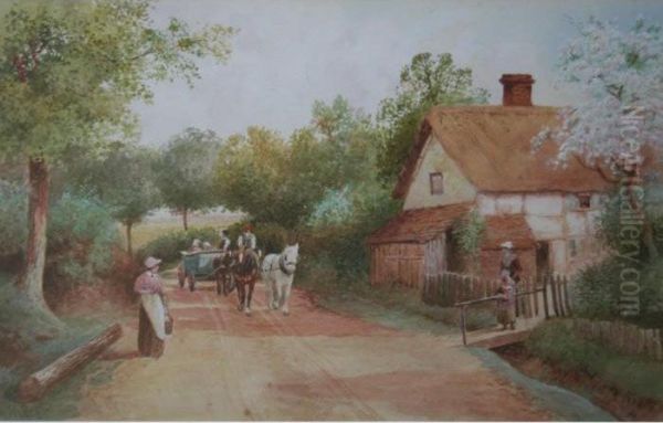 Scene On A Village Lane; Fishing By A Country Bridge - view 1