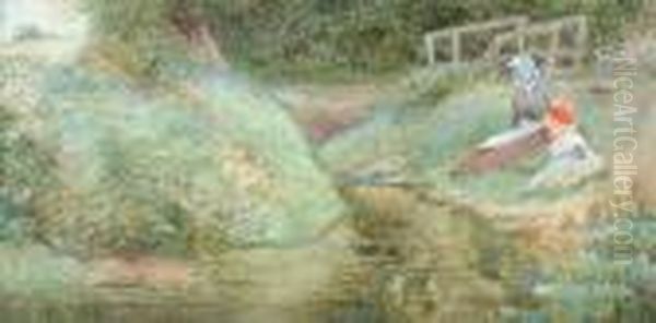 Children By A Stream, A Pair - view 1