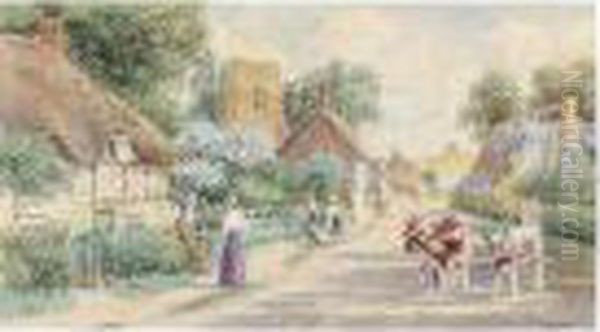 Figures By A Stream Feeding Ducks; Cows And Figures In A Village Street - view 1