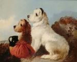 Two Hungry West Highland Terriers In A Landscape by William Walker