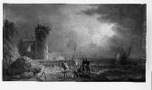 Scene De Port Meditteranneen Sous L'orage by Pierre Joseph Wallaert