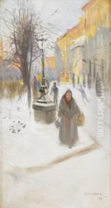Artillerigatan I Vinterskrud - Motiv Fran Stockholm by Alf, Alfred Wallander