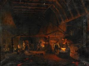 Interior Fran En Stangjarnssmedja by Josef Wilhelm Wallander