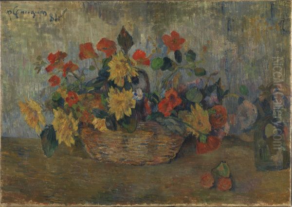 Nasturtiums And Dahlias In A Basket - view 1
