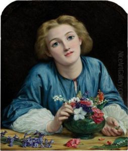 A Young Girl Arranging A Bouquet