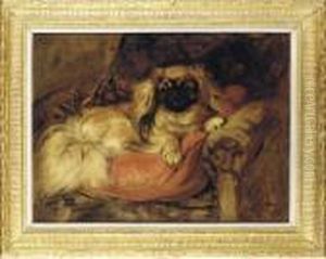 A Pekingese On A Red Cushion by William Walls