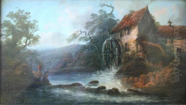 Two Men Salmon Fishing By A Mill - view 1