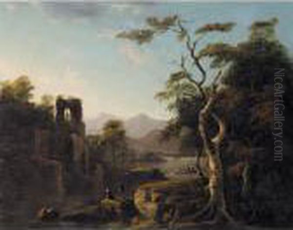 An Artist Sketching A Ruined Church In A Landscape - view 1