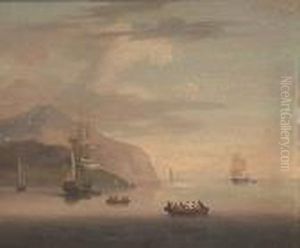 Shipping Off An Estuary; Herdsmen And Cattle On The Bank Of An Estuary Shipping Off An Estuary; Herdsmen And Cattle On The Bank Of An Estuary
