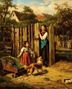 A Playing Girl With Her Dog On A Farm Yard