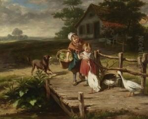 Zwei Madchen Mit Gansen