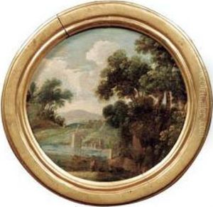 Paesaggio Italianizzante Con Villaggio Su Fiume E Viandanti by Goffredo, Gottfried Wals