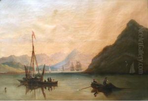 A Scene With Tall Ships And Fishing Boats
