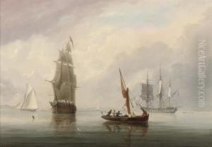 A Three-masted Merchantman In A
Light Breeze Off Avonmouth, With Aroyal Navy Frigate Anchored And Drying
Her Sails Offshore A Three-masted Merchantman In A
Light Breeze Off Avonmouth, With Aroyal Navy Frigate Anchored And Drying
Her Sails Offshore
