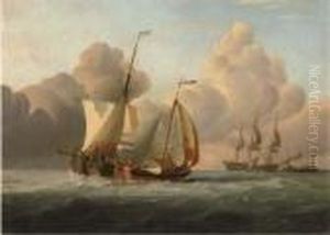 Barge Masters Exchanging News As They Run Out To A Newly Arrivedmerchantman by Joseph Walter