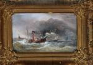A Paddle Tug And Other Shipping Entering Port Before An Oncoming Storm by Samuel Walters