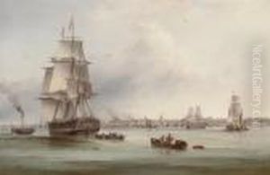 The Three-masted Merchantman 
Thames 
 Under Tow Off Gravesend by Samuel Walters