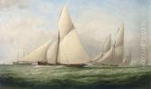Big-cutters Racing Off The Kish Bank Light Vessel In Dublinbay by Samuel Walters