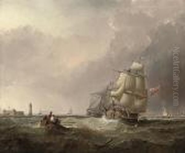 Commercial Traders Running Into The Mersey Past The Perch Rock Fortand Lighthouse - view 1