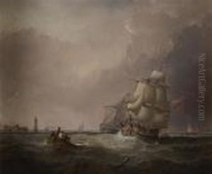 Sailing Ship In Full Sail Off Mersey Harbour by Samuel Walters