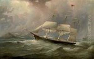 The Black Ball Line Clipper Ship Ocean Chief Reducing Sail On Her Australian Run by Samuel Walters