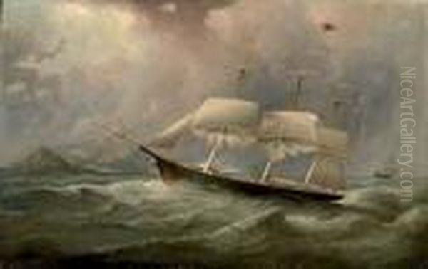 The Black Ball Line Clipper Ship
Ocean Chief Reducing Sail On Her Australian Run Inscribed On The
Reverse - view 1