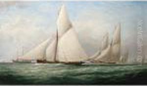 Yachts Racing Past The Kish Light Vessel Off Dublin Bay by Samuel Walters